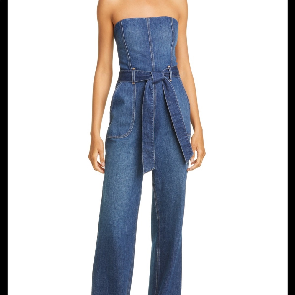 Alice + Olivia Strapless Denim Jumpsuit